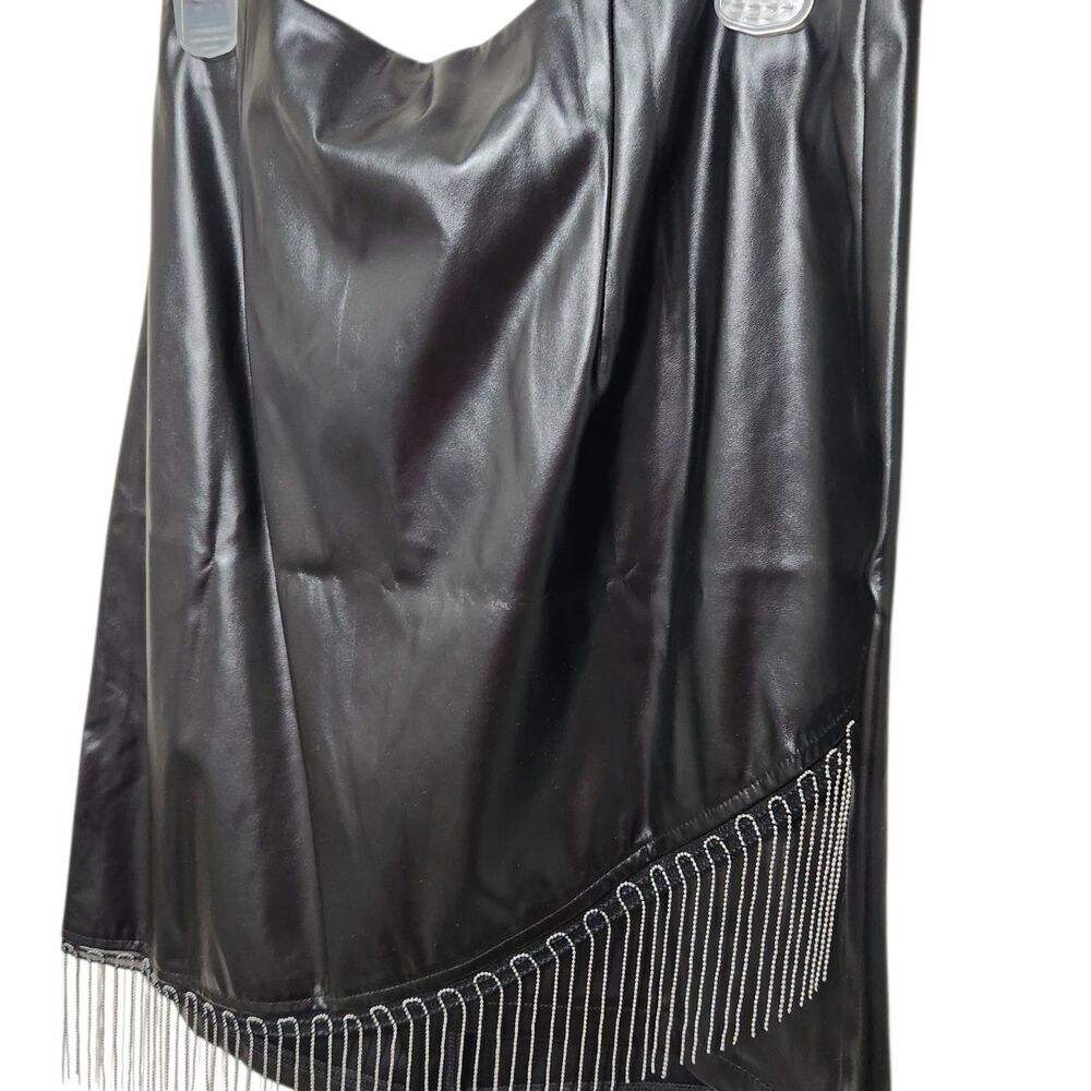 allegra skirt Size Large Black Faux Leather Metallic Details Elastic Waistband